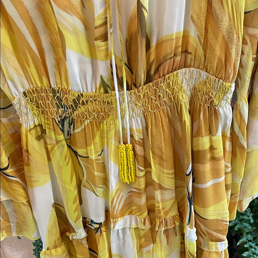 FARM Rio Yellow Floral Tiered Smock Dress - Picture 4 of 9